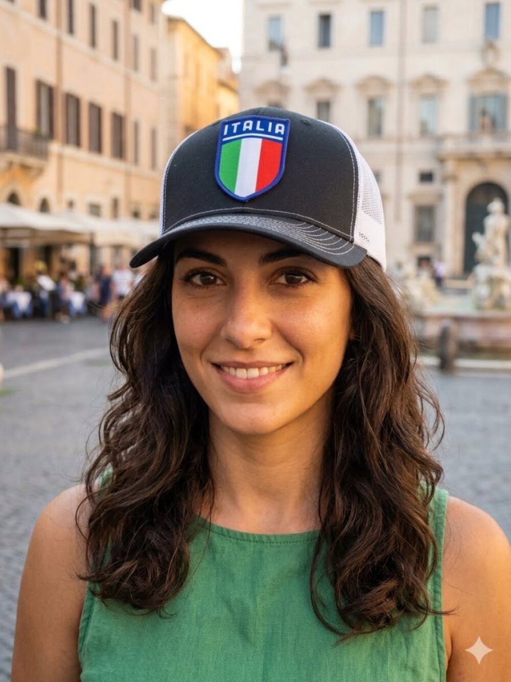 ITALIA Patched Black White Mesh Low Profile Snapback Trucker Hat
